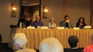 Author panel with two of my faves--Craig Johnson at left and Sara J. Henry at right.
